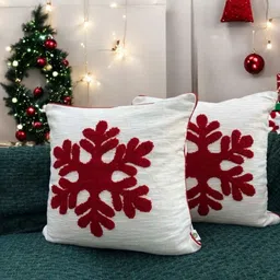 LUSHLYF White & Red 2 Pieces Embroidered Cotton Square Cushion Covers-picture-12