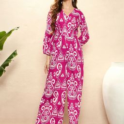 MOSTUNIQUE BY KASSUALLY Women V-Neck Printed Basic Jumpsuit-picture-6