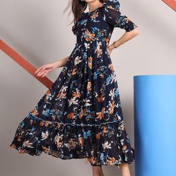 La Zoire Floral Print Georgette Fit & Flare Maxi Dress-image-48