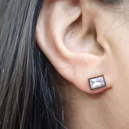SIVA BY ANIKA Brass-Plated Artificial Stones Studded Square Shaped Studs image 2