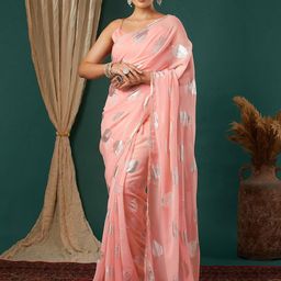 KALINI Peach Pure Georgette Embellished Sarees-41