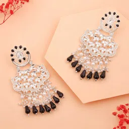 Anouk Silver-Plated Kundan Studded & Pearls Beaded Contemporary Drop Earrings-14