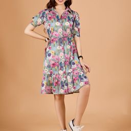 DressBerry Floral Print Crepe Fit & Flare Midi Dress-26