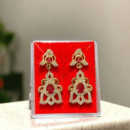 Anouk Gold Plated Artificial Stones Studded And Beaded Geometric Drop Earrings-13