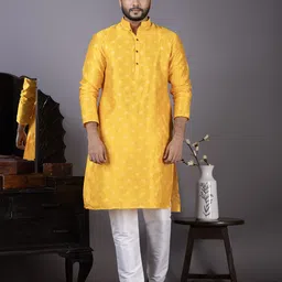 DEVOILER Men Ethnic Motifs Embroidered Thread Work Jacquard Kurta-image-52