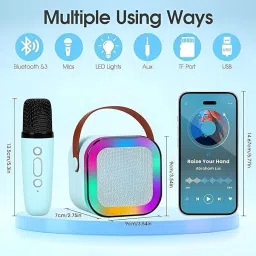 clubclassy Karaoke Machine with Wireless Mics Portable Bluetooth Speaker rgb Lights blue wireless mic with speaker image 3