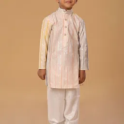 The Mini Trunk Boys Striped Embroidered Kurta with Pyjama-26