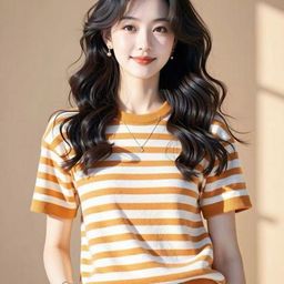 DressBerry Women Striped V-Neck Extended Sleeves Pockets T-shirt-image-44