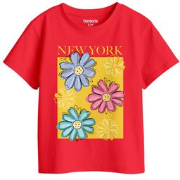 BonOrganik Girls Floral Printed Round Neck Cotton T-shirt-19