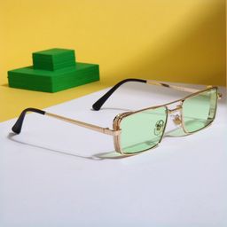 SUNGLASSIC Unisex Green Lens & Gold-Toned Rectangle Sunglasses with-36