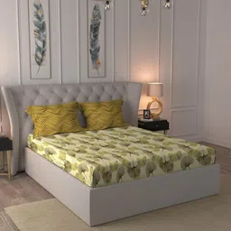MYTRIDENT Dusk and Dawn Yellow & Maroon Floral Cotton Queen Bedsheet with 2 Pillow Covers-image-57