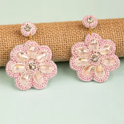 Crunchy Fashion Artificial Stones Studded And Beaded Floral Shaped Drop Earrings-image-59