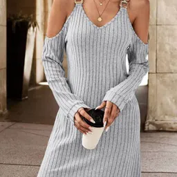 HERE&NOW Women Cold-Shoulder A-Line Dress-image-31