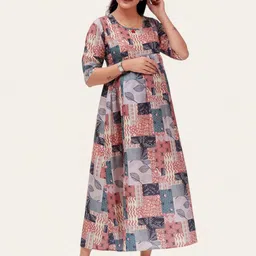 RITIJYA Women's Floral Print Maternity Fit & Flare Maternity Maxi Dress-image-27