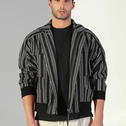 SHOWOFF Men Spread Collar Striped Cotton Casual Windcheater Tailored Jacket-image-27