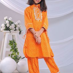 misbis Girls Leheriya Printed Regular Pure Cotton Kurta with Trousers-20