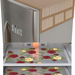 LooMantha Brown & Red 5 Pieces Checked Fridge Appliance Covers & Mats-23
