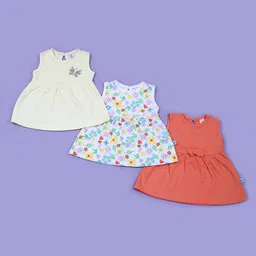 V-Mart Girls Pack of 3 Cotton Conversational Print Round Neck Fit & Flare Midi Dress-image-97