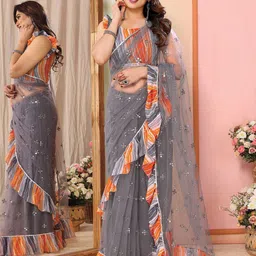 FASHION STROM Woven Design Net Designer Saree-image-36