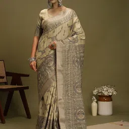 Anouk Floral Zari Satin Designer Block Print Saree-picture-39