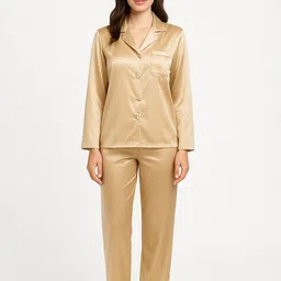 DEHMAN Notched Lapel Collar Pure Silk Shirt With Pyjama-image-97
