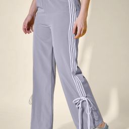 Women Striped Grey Track Pants-image-2