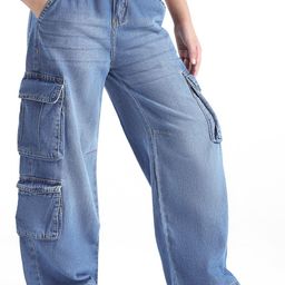 ARIAS By LARA DUTTA Girls Baggy Fit Mid-Rise Light Fade Cotton Cargo Styles Jeans-image-48