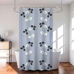 Aura Grey & Black 2 Pieces Floral Printed Waterproof Shower Curtain With 8 Rings-7