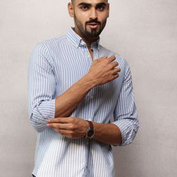 Uncluttered Closet Men Standard Slim Fit Vertical Striped Cotton Casual Shirt-picture-36