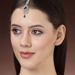 ZENEME Rhodium-Plated American Diamond Studded Maang Tikka Head Jewellery image 5