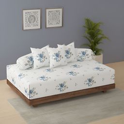 SWAYAM Grey & Blue Printed Diwan Set-25