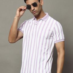 OGEN Men Striped Polo Collar Raw Edge T-shirt-image-71