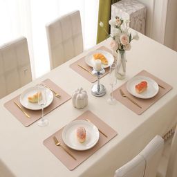 HOKIPO Beige 4 Pieces Textured Waterproof Rectangle Table Placemats-6