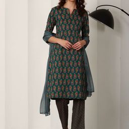 W Women Floral Printed Regular Pure Cotton Kurta with Trousers & With Dupatta-picture-13