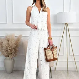 MIAKEE Embroidered Shirt Collar Shirt With Palazzo Co-Ords-image-91