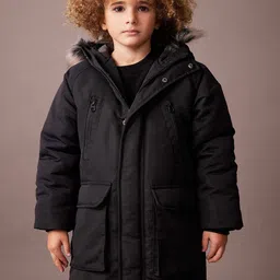 DeFacto Boys Longline Hooded With Faux Fur Trim Padded Jacket-picture-15