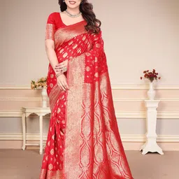 MAGNEITTA Ethnic Motifs Zari Silk Blend Banarasi Saree-picture-57