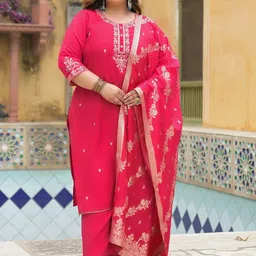 Label Khoj Women Ethnic Motifs Embroidered Kurta with Trouser & Dupatta-image-51