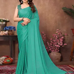 DIVASTRI Embellished Beads and Stones Satin Designer Saree-picture-27