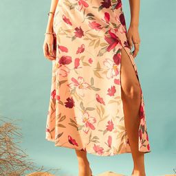 Berrylush Floral Printed High Rise A-Line Midi Skirt-image-75