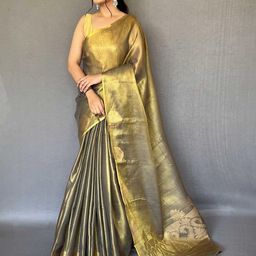 KALINI Women Black Tissue Silk Zari Woven Saree With Blouse Piece-picture-29