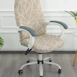 HOKIPO Beige & White Abstract Printed 140 GSM Stretchable Office Chair Cover-8