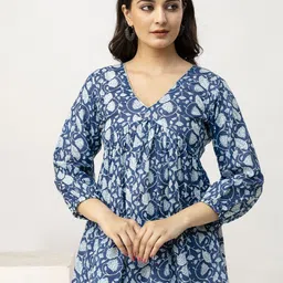 SIDDHANAM Print Cotton Styled Back Top-image-93