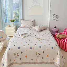 JC HOME White & Blue Printed 162 TC Double Superking Bed Cover With Pillow Covers-image-91