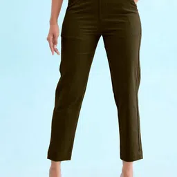Go Colors Women Cotton Tapered Fit Mid-Rise Slip-On Trousers-image-95