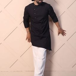 MIDAV Men Flared Sleeves Asymmetric Pathani Kurta-image-92