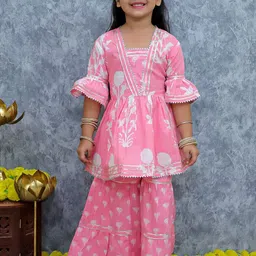 UNBIND Girls Floral Printed Empire Gotta Patti Pure Cotton Kurta with Sharara-picture-33