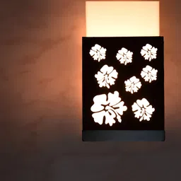 Gojeeva Black Floral Printed Wooden Square Shaped Wall Lamp-19