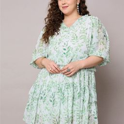 SASSAFRAS Curve Women Plus Size Floral Print Layered Fit & Flare Dress-picture-9