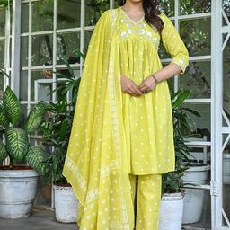 VASUPRADA Women Floral Printed Cotton Kurta with Trousers & Dupatta-picture-19